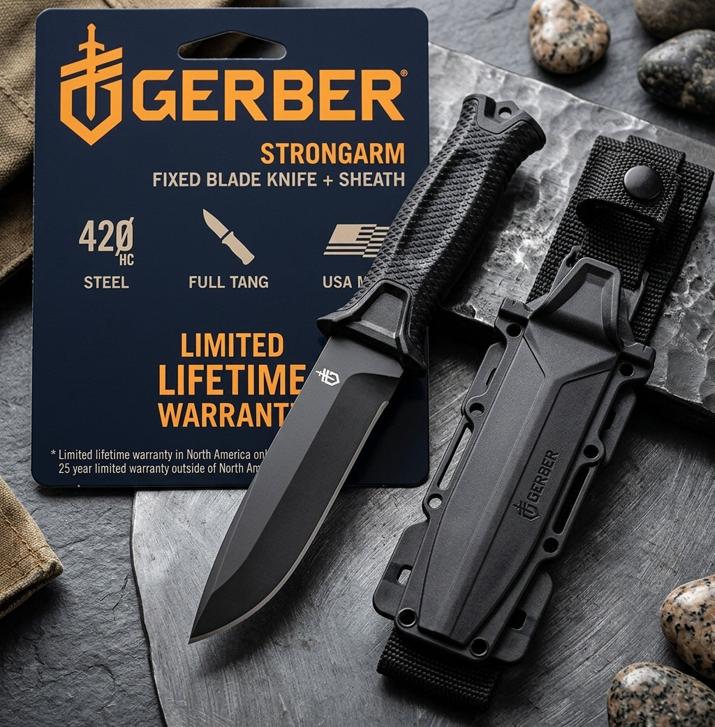 Gerber StrongArm Fixed Blade Knife – Black (Plain Edge)