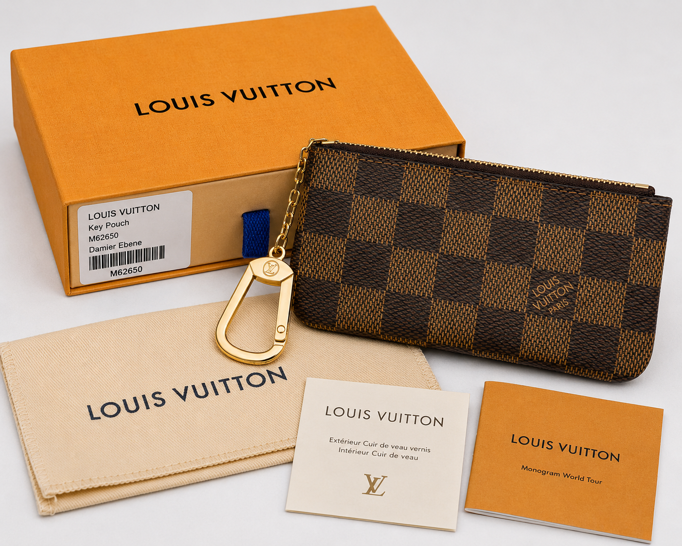 Authentic  Louis Vuitton Key Pouch Damier Ebene (M62650)