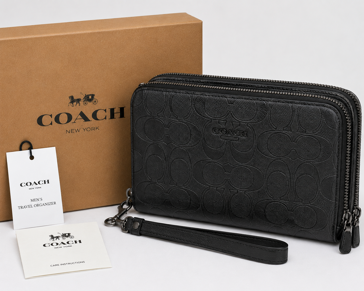 Authentic COACH Men's Travel Organizer Double Zip Embossed Signature