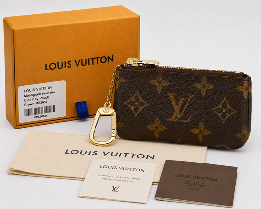 Authentic Louis Vuitton Monogram Pochette Clés Key Pouch (M62650)