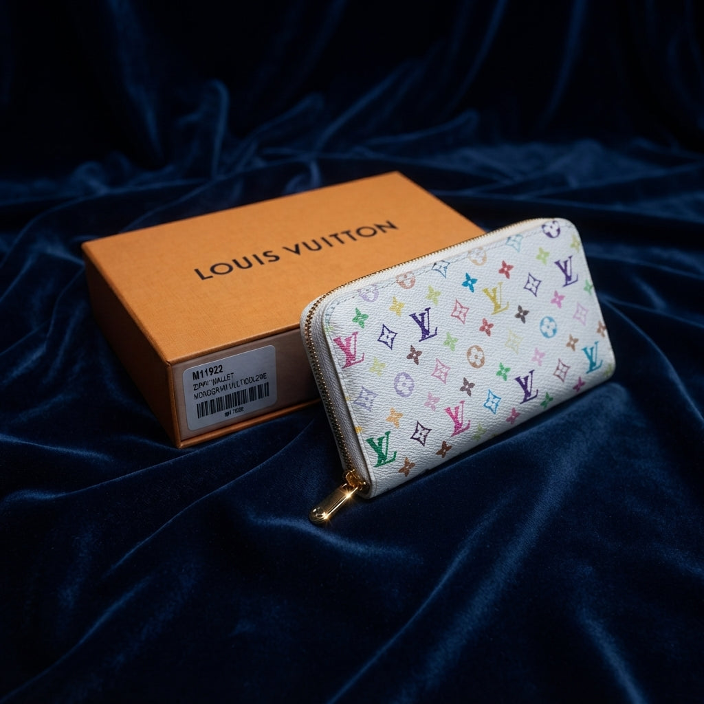 Authentic Louis Vuitton x Takashi Murakami Multicolore Zippy Organizer / Wallet