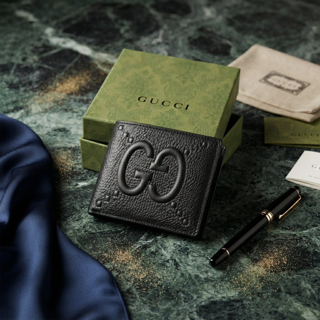 GUCCI Bi-fold Wallet Jumbo GG Leather Black
