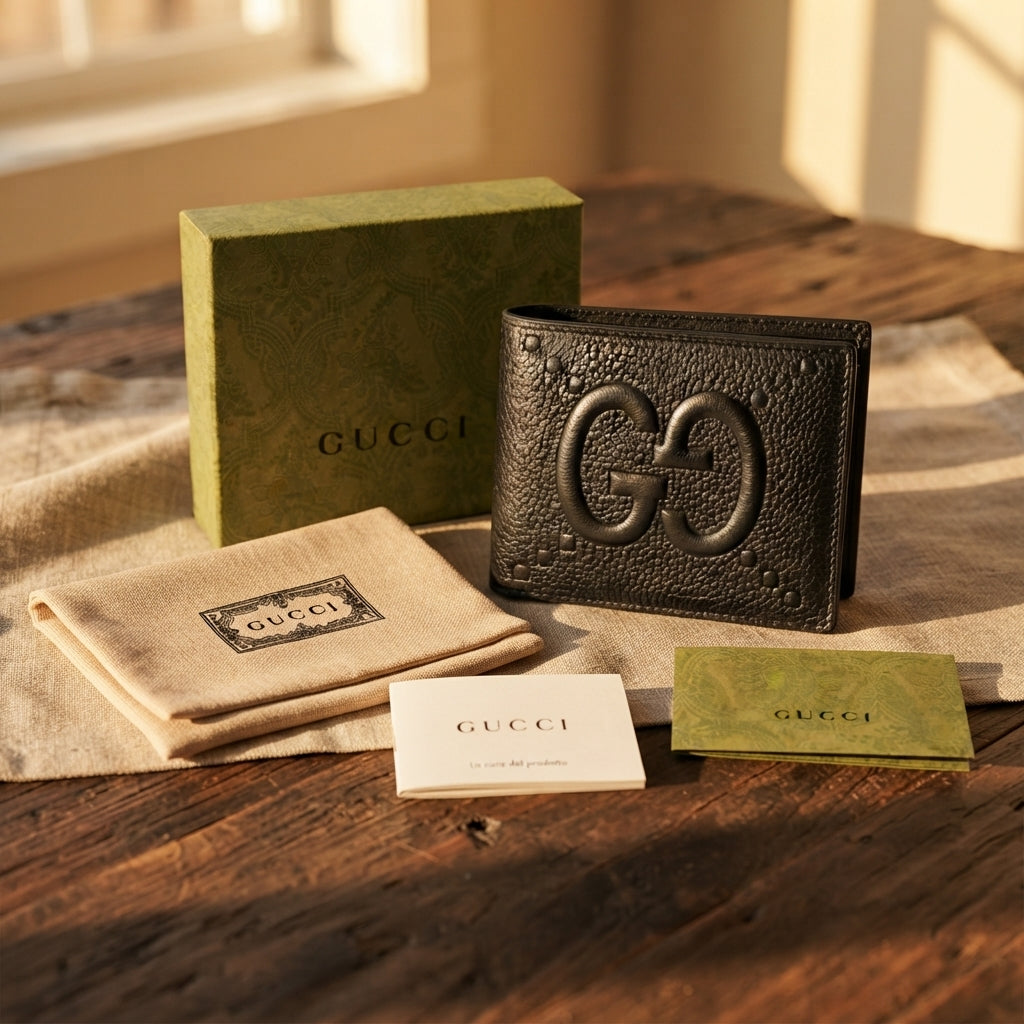 GUCCI Bi-fold Wallet Jumbo GG Leather Black