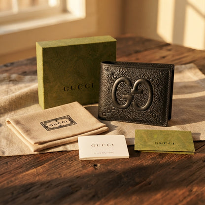 GUCCI Bi-fold Wallet Jumbo GG Leather Black