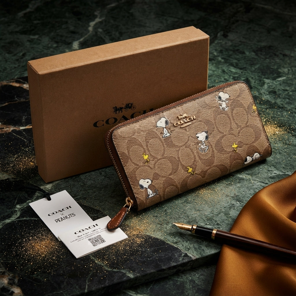 Coach X Peanuts Snap Wallet In Signature Canvas With Snoopy Print CBN32