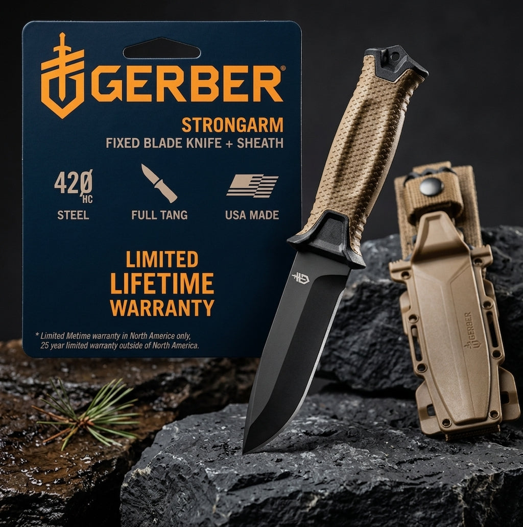 Gerber StrongArm Fixed Blade Knife (Plain Edge - Coyote Brown