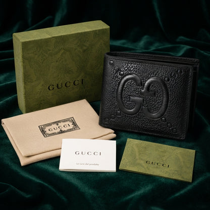 GUCCI Bi-fold Wallet Jumbo GG Leather Black