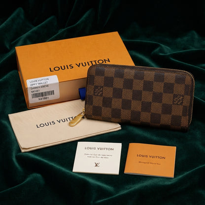 Louis Vuitton Damier Ebene Zippy Zip Around Long Wallet Brown Check Print