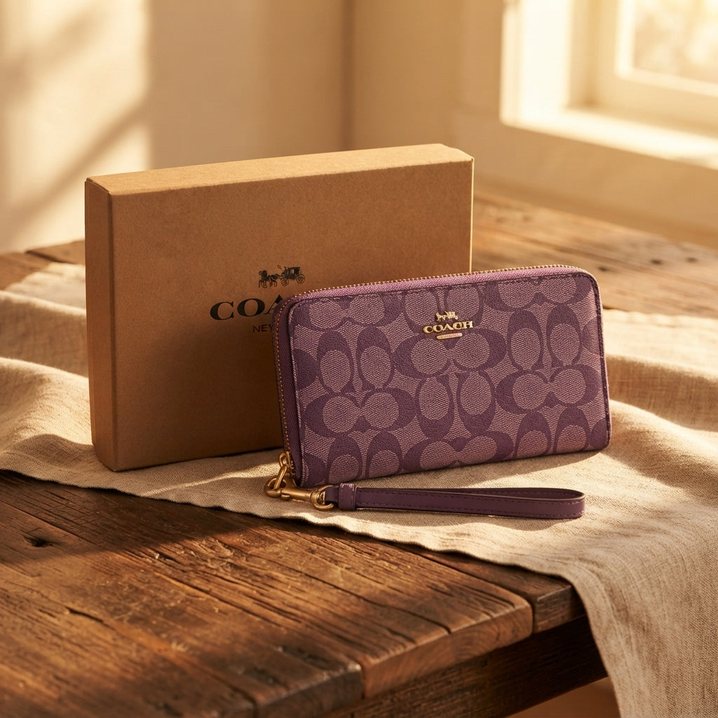 Coach Snap Wallet In Signature Canvas With Snoopy Print — Authentic Designer Accessory