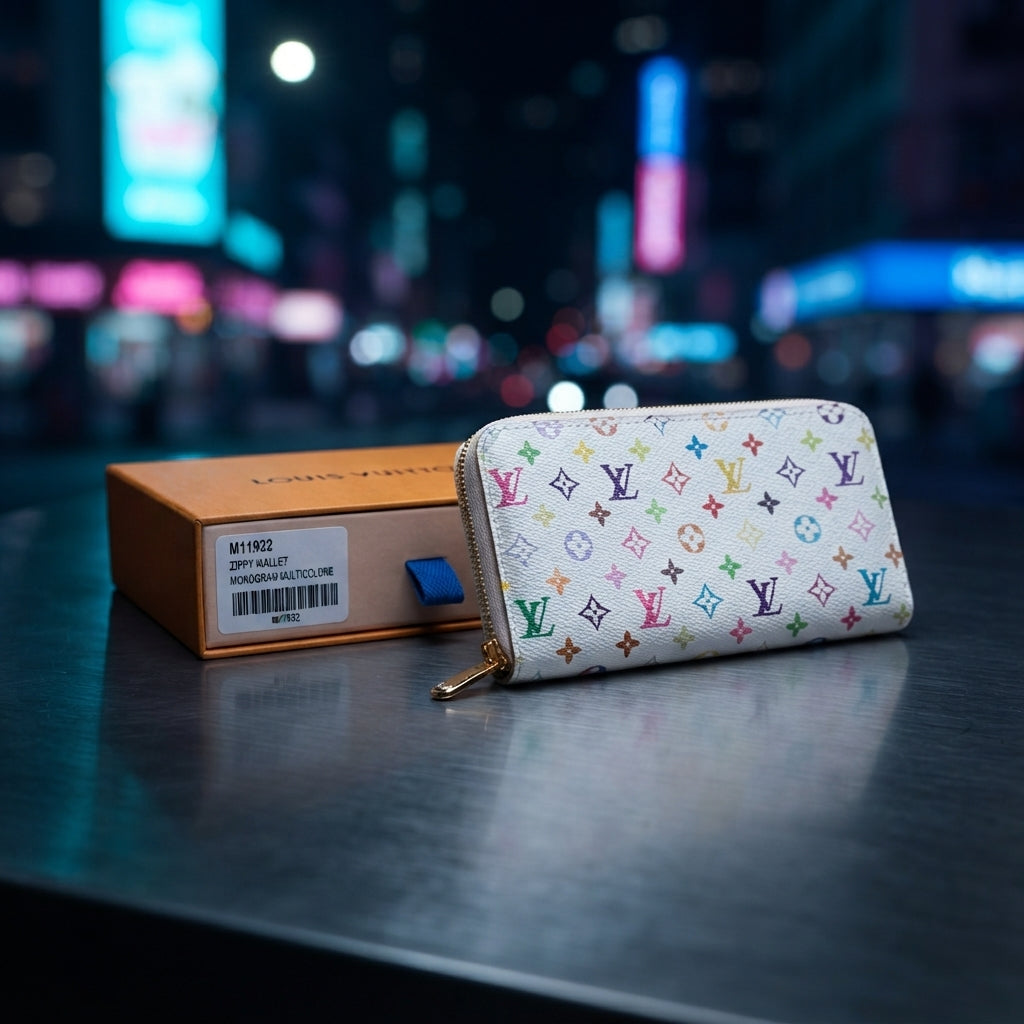Authentic Louis Vuitton x Takashi Murakami Multicolore Zippy Organizer / Wallet