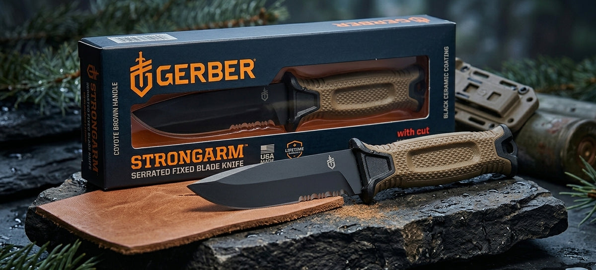 Gerber StrongArm Serrated Fixed Blade Knife – Coyote Brown