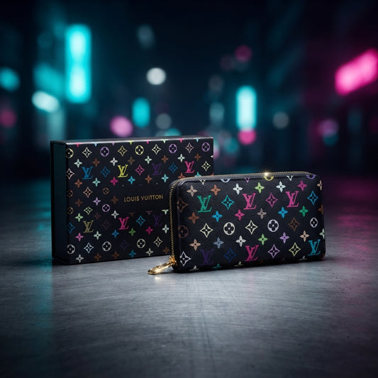 Louis Vuitton Black Monogram Multicolor Litchi Long Zippy Wallet Zip Around