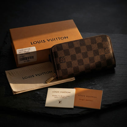 Louis Vuitton Damier Ebene Zippy Zip Around Long Wallet Brown Check Print