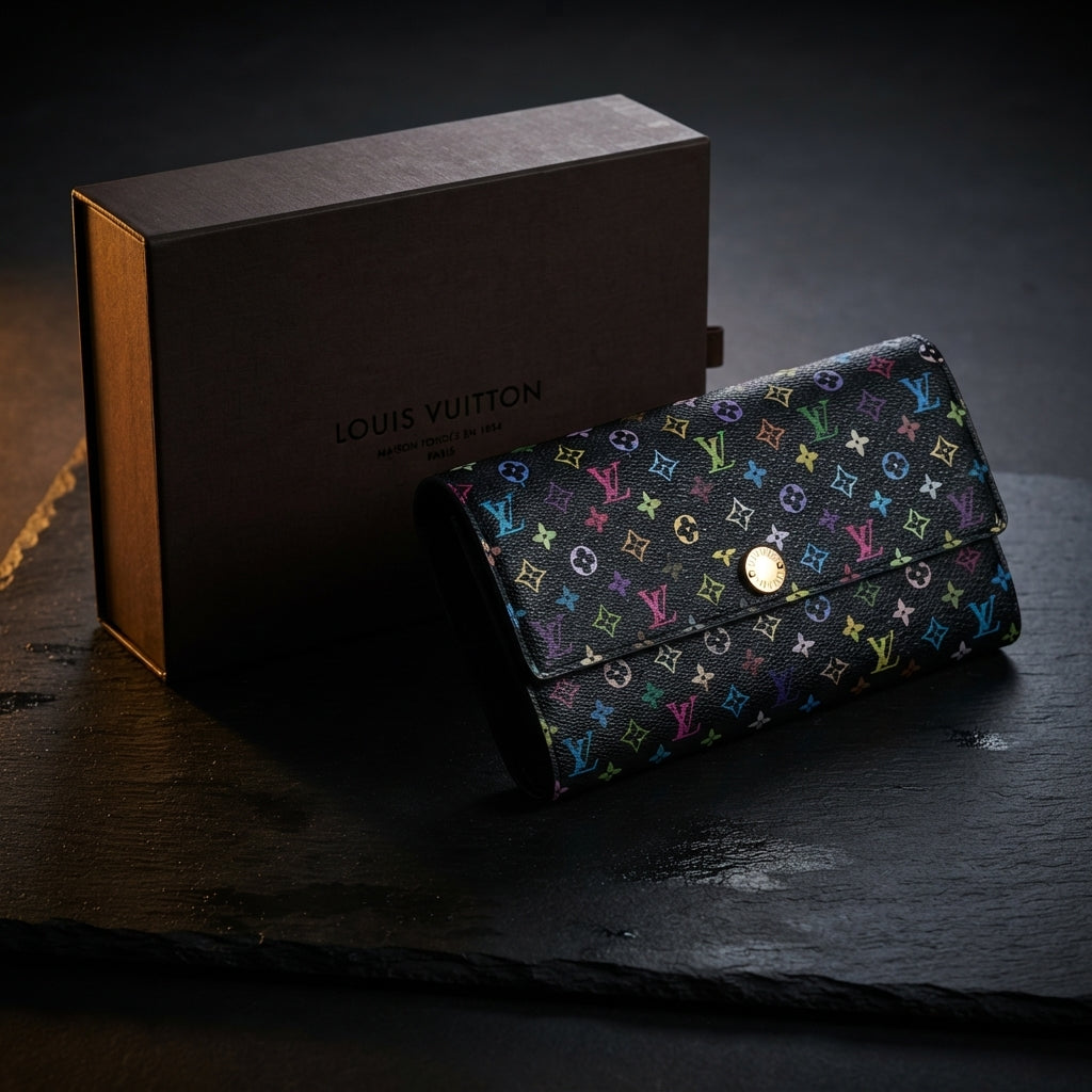 Louis Vuitton Black Monogram Multicolor Litchi Long Zippy Wallet Zip Around