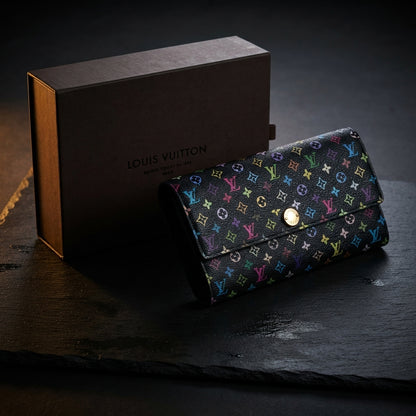 Louis Vuitton Black Monogram Multicolor Litchi Long Zippy Wallet Zip Around